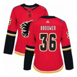 Womens Adidas Calgary Flames 36 Troy Brouwer Authentic Red Home NHL Jersey 