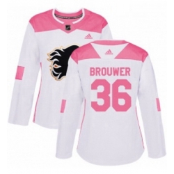 Womens Adidas Calgary Flames 36 Troy Brouwer Authentic WhitePink Fashion NHL Jersey 