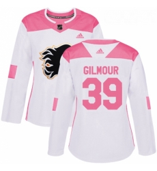 Womens Adidas Calgary Flames 39 Doug Gilmour Authentic WhitePink Fashion NHL Jersey 