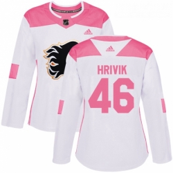 Womens Adidas Calgary Flames 46 Marek Hrivik Authentic WhitePink Fashion NHL Jersey 