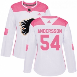 Womens Adidas Calgary Flames 54 Rasmus Andersson Authentic WhitePink Fashion NHL Jersey 