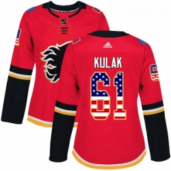Womens Adidas Calgary Flames 61 Brett Kulak Authentic Red USA Flag Fashion NHL Jersey 
