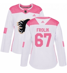 Womens Adidas Calgary Flames 67 Michael Frolik Authentic WhitePink Fashion NHL Jersey 