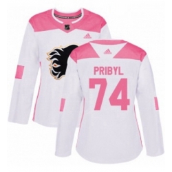 Womens Adidas Calgary Flames 74 Daniel Pribyl Authentic WhitePink Fashion NHL Jersey 