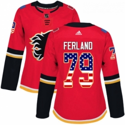 Womens Adidas Calgary Flames 79 Michael Ferland Authentic Red USA Flag Fashion NHL Jersey 