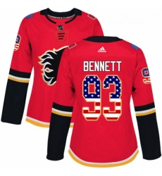 Womens Adidas Calgary Flames 93 Sam Bennett Authentic Red USA Flag Fashion NHL Jersey 