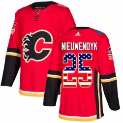 Youth Adidas Calgary Flames 25 Joe Nieuwendyk Authentic Red USA Flag Fashion NHL Jersey 