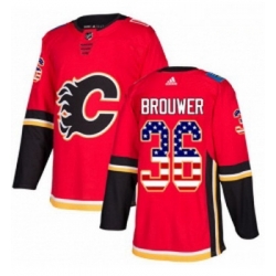 Youth Adidas Calgary Flames 36 Troy Brouwer Authentic Red USA Flag Fashion NHL Jersey 