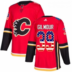 Youth Adidas Calgary Flames 39 Doug Gilmour Authentic Red USA Flag Fashion NHL Jersey 