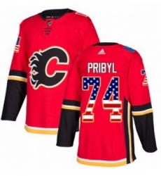 Youth Adidas Calgary Flames 74 Daniel Pribyl Authentic Red USA Flag Fashion NHL Jersey 