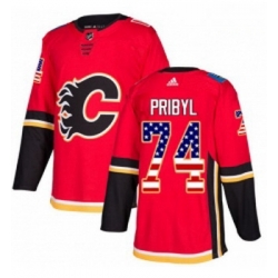 Youth Adidas Calgary Flames 74 Daniel Pribyl Authentic Red USA Flag Fashion NHL Jersey 
