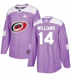 Mens Adidas Carolina Hurricanes 14 Justin Williams Authentic Purple Fights Cancer Practice NHL Jersey 