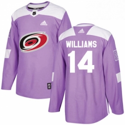 Mens Adidas Carolina Hurricanes 14 Justin Williams Authentic Purple Fights Cancer Practice NHL Jersey 
