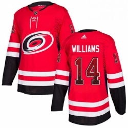 Mens Adidas Carolina Hurricanes 14 Justin Williams Authentic Red Drift Fashion NHL Jersey 
