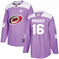 Mens Adidas Carolina Hurricanes 16 Marcus Kruger Authentic Purple Fights Cancer Practice NHL Jersey 