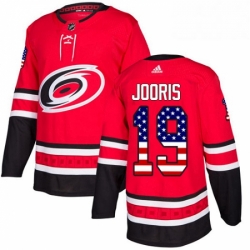 Mens Adidas Carolina Hurricanes 19 Josh Jooris Authentic Red USA Flag Fashion NHL Jersey 