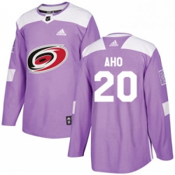 Mens Adidas Carolina Hurricanes 20 Sebastian Aho Authentic Purple Fights Cancer Practice NHL Jersey 