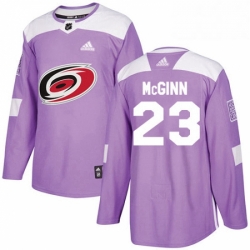 Mens Adidas Carolina Hurricanes 23 Brock McGinn Authentic Purple Fights Cancer Practice NHL Jersey 
