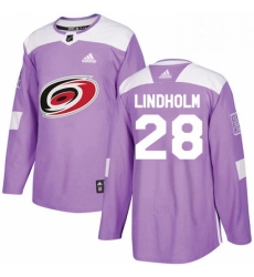 Mens Adidas Carolina Hurricanes 28 Elias Lindholm Authentic Purple Fights Cancer Practice NHL Jersey 