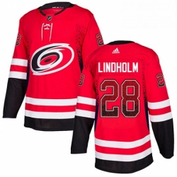 Mens Adidas Carolina Hurricanes 28 Elias Lindholm Authentic Red Drift Fashion NHL Jersey 