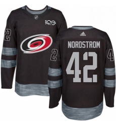 Mens Adidas Carolina Hurricanes 42 Joakim Nordstrom Authentic Black 1917 2017 100th Anniversary NHL Jersey 