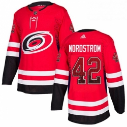 Mens Adidas Carolina Hurricanes 42 Joakim Nordstrom Authentic Red Drift Fashion NHL Jersey 