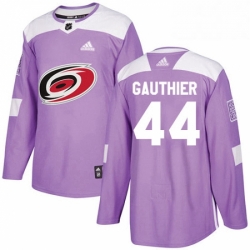 Mens Adidas Carolina Hurricanes 44 Julien Gauthier Authentic Purple Fights Cancer Practice NHL Jersey 
