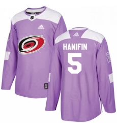 Mens Adidas Carolina Hurricanes 5 Noah Hanifin Authentic Purple Fights Cancer Practice NHL Jersey 