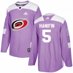 Mens Adidas Carolina Hurricanes 5 Noah Hanifin Authentic Purple Fights Cancer Practice NHL Jersey 