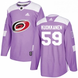 Mens Adidas Carolina Hurricanes 59 Janne Kuokkanen Authentic Purple Fights Cancer Practice NHL Jersey 