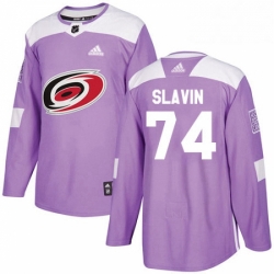 Mens Adidas Carolina Hurricanes 74 Jaccob Slavin Authentic Purple Fights Cancer Practice NHL Jersey 