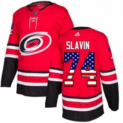 Mens Adidas Carolina Hurricanes 74 Jaccob Slavin Authentic Red USA Flag Fashion NHL Jersey 