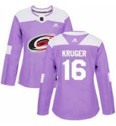 Womens Adidas Carolina Hurricanes 16 Marcus Kruger Authentic Purple Fights Cancer Practice NHL Jersey 