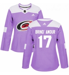 Womens Adidas Carolina Hurricanes 17 Rod BrindAmour Authentic Purple Fights Cancer Practice NHL Jersey 