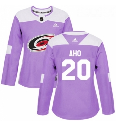 Womens Adidas Carolina Hurricanes 20 Sebastian Aho Authentic Purple Fights Cancer Practice NHL Jersey 