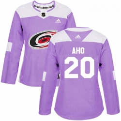 Womens Adidas Carolina Hurricanes 20 Sebastian Aho Authentic Purple Fights Cancer Practice NHL Jersey 