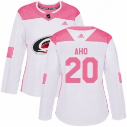 Womens Adidas Carolina Hurricanes 20 Sebastian Aho Authentic WhitePink Fashion NHL Jersey 