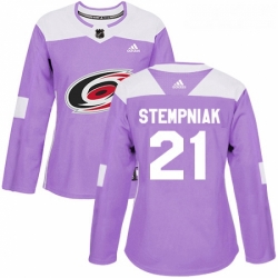 Womens Adidas Carolina Hurricanes 21 Lee Stempniak Authentic Purple Fights Cancer Practice NHL Jersey 