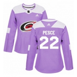 Womens Adidas Carolina Hurricanes 22 Brett Pesce Authentic Purple Fights Cancer Practice NHL Jersey 