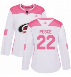 Womens Adidas Carolina Hurricanes 22 Brett Pesce Authentic WhitePink Fashion NHL Jersey 