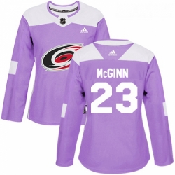 Womens Adidas Carolina Hurricanes 23 Brock McGinn Authentic Purple Fights Cancer Practice NHL Jersey 