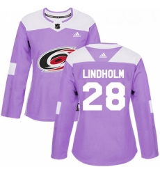 Womens Adidas Carolina Hurricanes 28 Elias Lindholm Authentic Purple Fights Cancer Practice NHL Jersey 