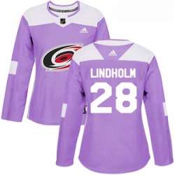 Womens Adidas Carolina Hurricanes 28 Elias Lindholm Authentic Purple Fights Cancer Practice NHL Jersey 
