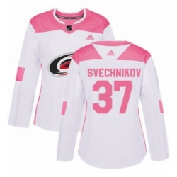 Womens Adidas Carolina Hurricanes 37 Andrei Svechnikov Authentic White Pink Fashion NHL Jersey 