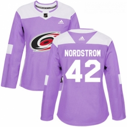Womens Adidas Carolina Hurricanes 42 Joakim Nordstrom Authentic Purple Fights Cancer Practice NHL Jersey 