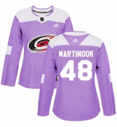 Womens Adidas Carolina Hurricanes 48 Jordan Martinook Authentic Purple Fights Cancer Practice NHL Jersey 