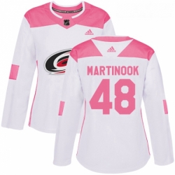 Womens Adidas Carolina Hurricanes 48 Jordan Martinook Authentic White Pink Fashion NHL Jersey 