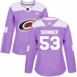 Womens Adidas Carolina Hurricanes 53 Jeff Skinner Authentic Purple Fights Cancer Practice NHL Jersey 