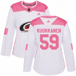 Womens Adidas Carolina Hurricanes 59 Janne Kuokkanen Authentic WhitePink Fashion NHL Jersey 