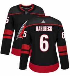 Womens Adidas Carolina Hurricanes 6 Klas Dahlbeck Authentic Black Alternate NHL Jersey 